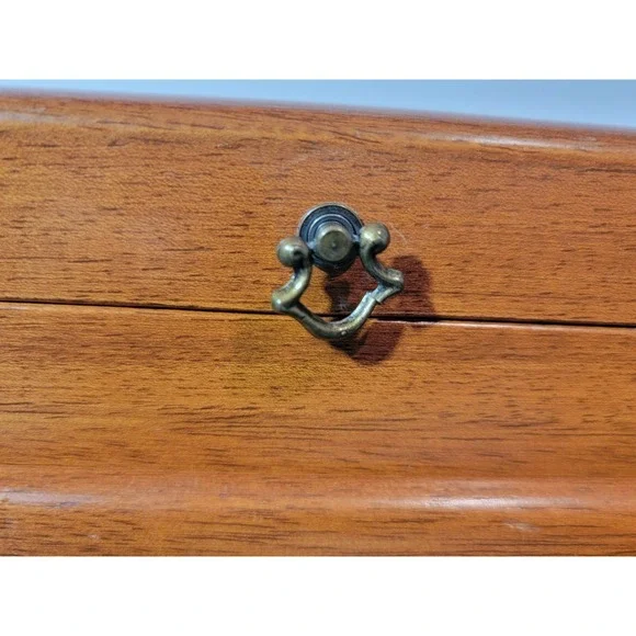 Vintage Wooden Jewelry Box Chest Organizer Yellow Felt Lined 2 Drawer Open Top - Picture 8 of 16